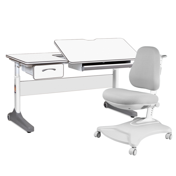 Комплект Anatomica Uniqa Lite парта + кресло белый/серый с серым креслом Robin